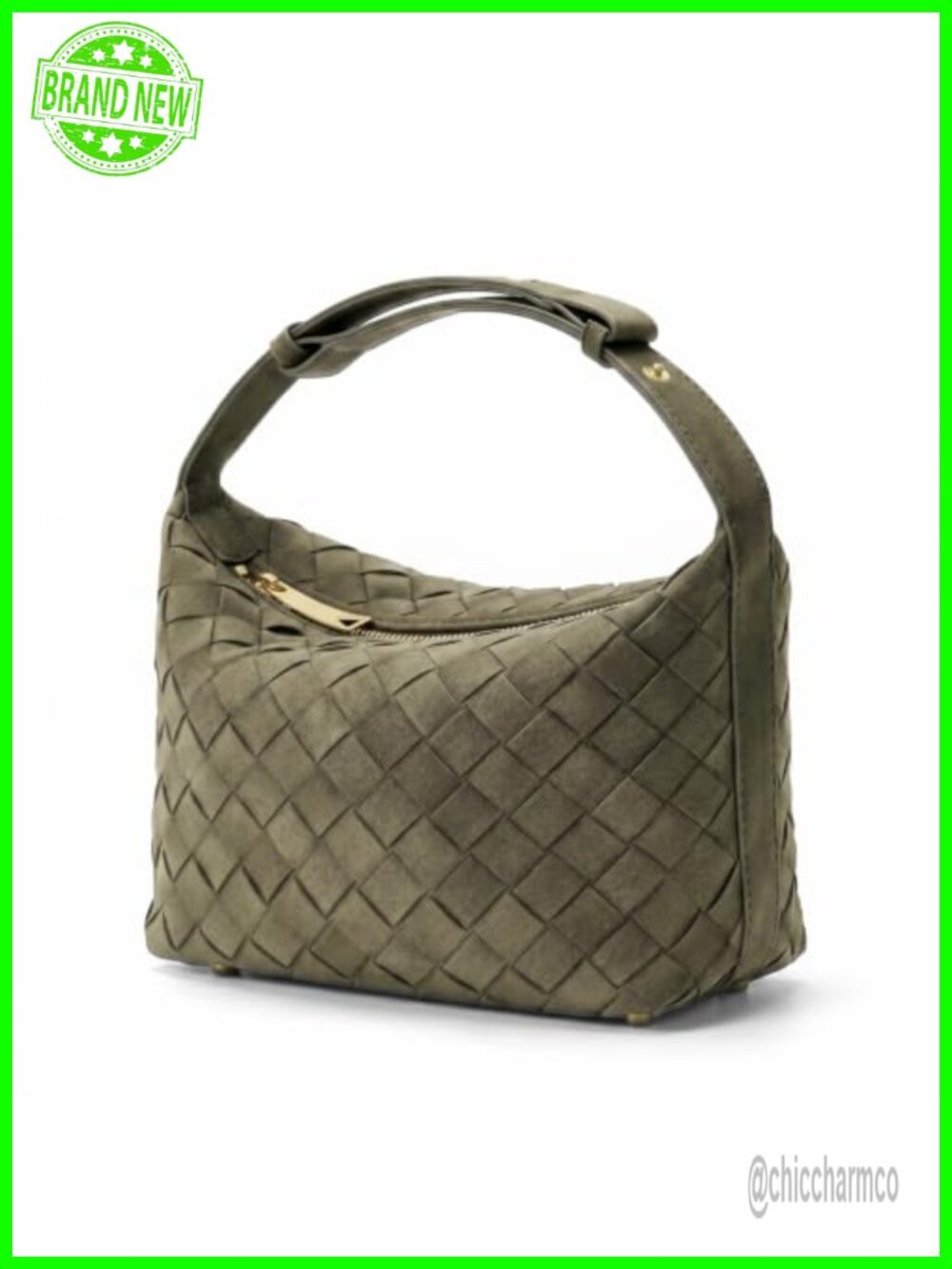 Hand-Woven Faux Suede Hobo Shoulder Bag Vegan Leather Slouchy Purse